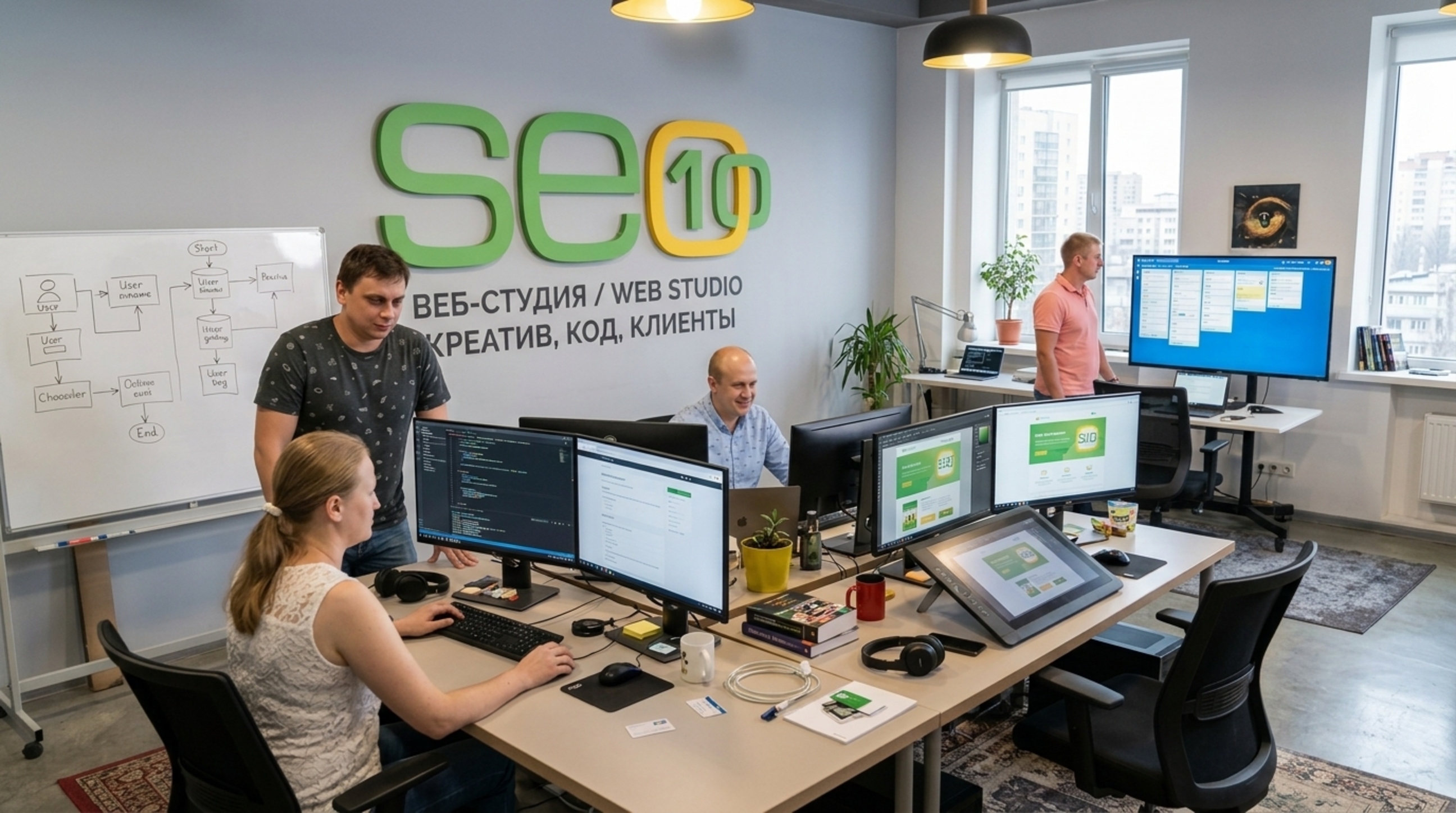Команда SEO10 за работой в офисе